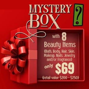 MYSTERY BOX W/8 BEAUTY ITEMS ONLY $69 (RETAIL $200-$250). ALL GIFT WRAPPED 🎁